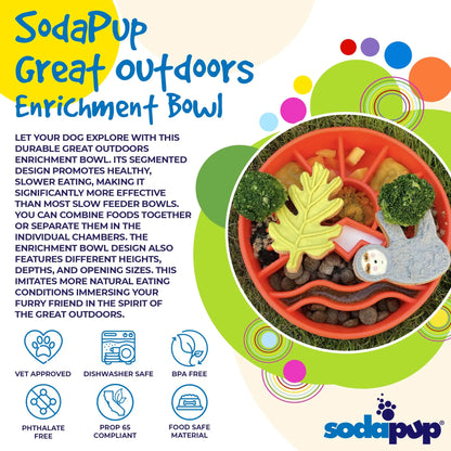 Sodapup Great Outdoors Ebowl Enrichment Slow Feeder Bowl for Dogs 8” Wide X 8” Tall Segmented Design for Healthy Eating & Digestion - Feeding