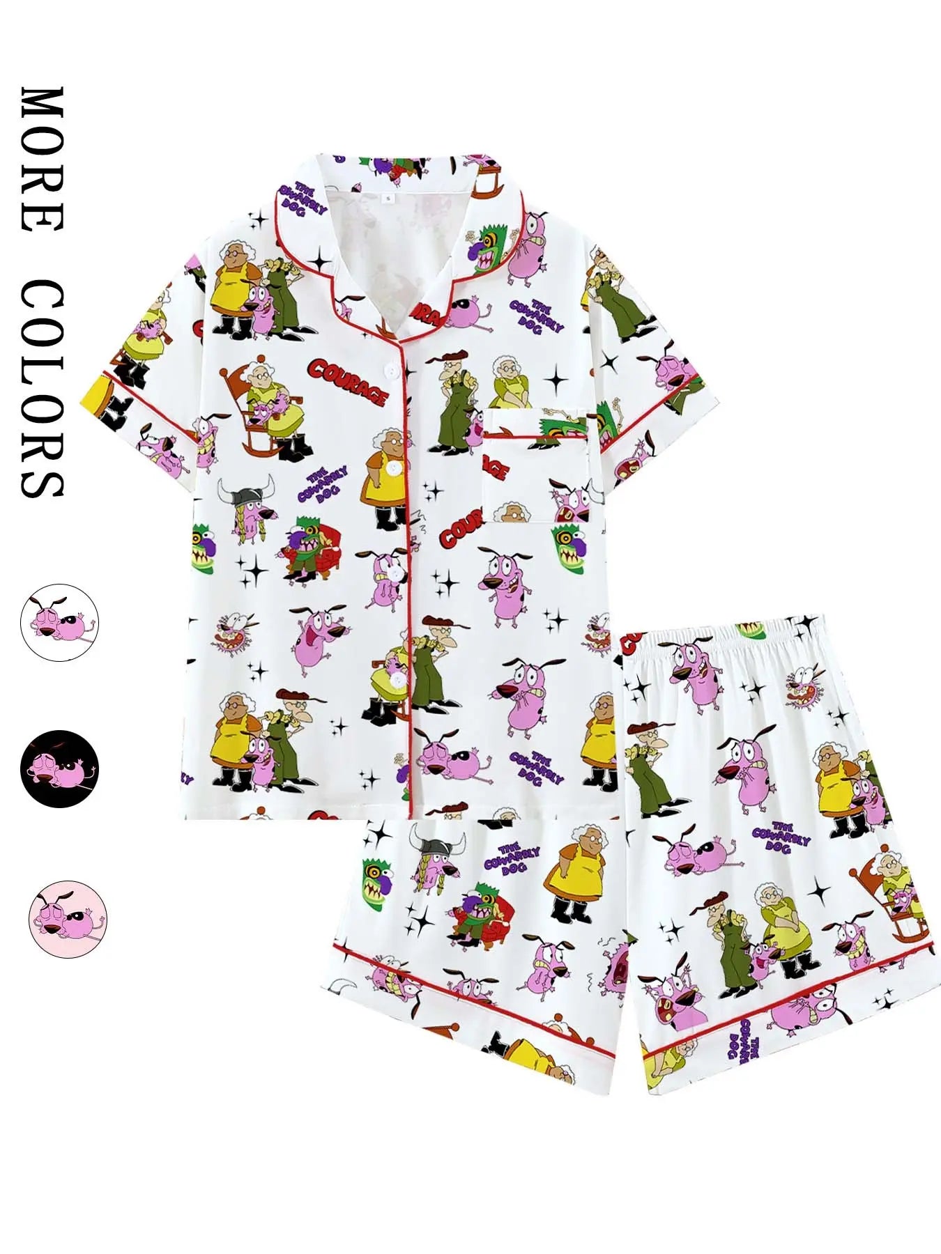 Courage the Cowardly Dog Cartoon Pajama Set - Relaxed Fit Short Sleeve Sleepwear and Loungewear, Ideal for Comfortable Outdoor Wear, Perfect Gift Option