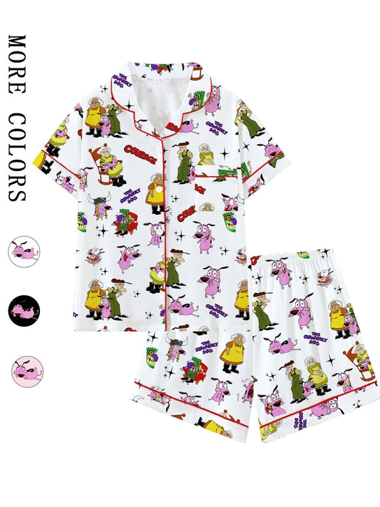 Courage the Cowardly Dog Cartoon Pajama Set - Relaxed Fit Short Sleeve Sleepwear and Loungewear, Ideal for Comfortable Outdoor Wear, Perfect Gift Option