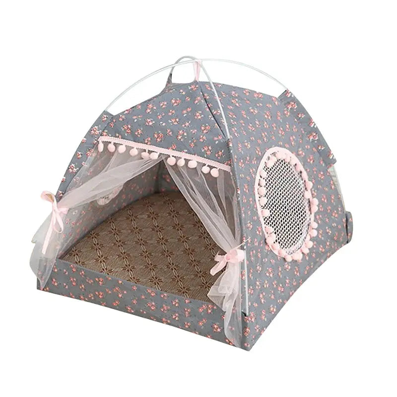 Bed - Breathable Cat Dog Litter Tent Kennel Foldable Universal Indoor Teepee Pet House Breathable Puppy Tent Bed Dog Supplies Cute Plush Washable Cat Pet House