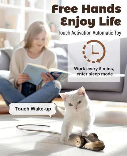 3-in-1 Interactive Cat Toy with Automatic Moving Mouse, Dual-Speed Settings, Hanging Feather Strings, and Wiggly Silicone Tail for Indoor Cats and Kittens