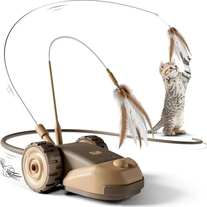 3-in-1 Interactive Cat Toy with Automatic Moving Mouse, Dual-Speed Settings, Hanging Feather Strings, and Wiggly Silicone Tail for Indoor Cats and Kittens