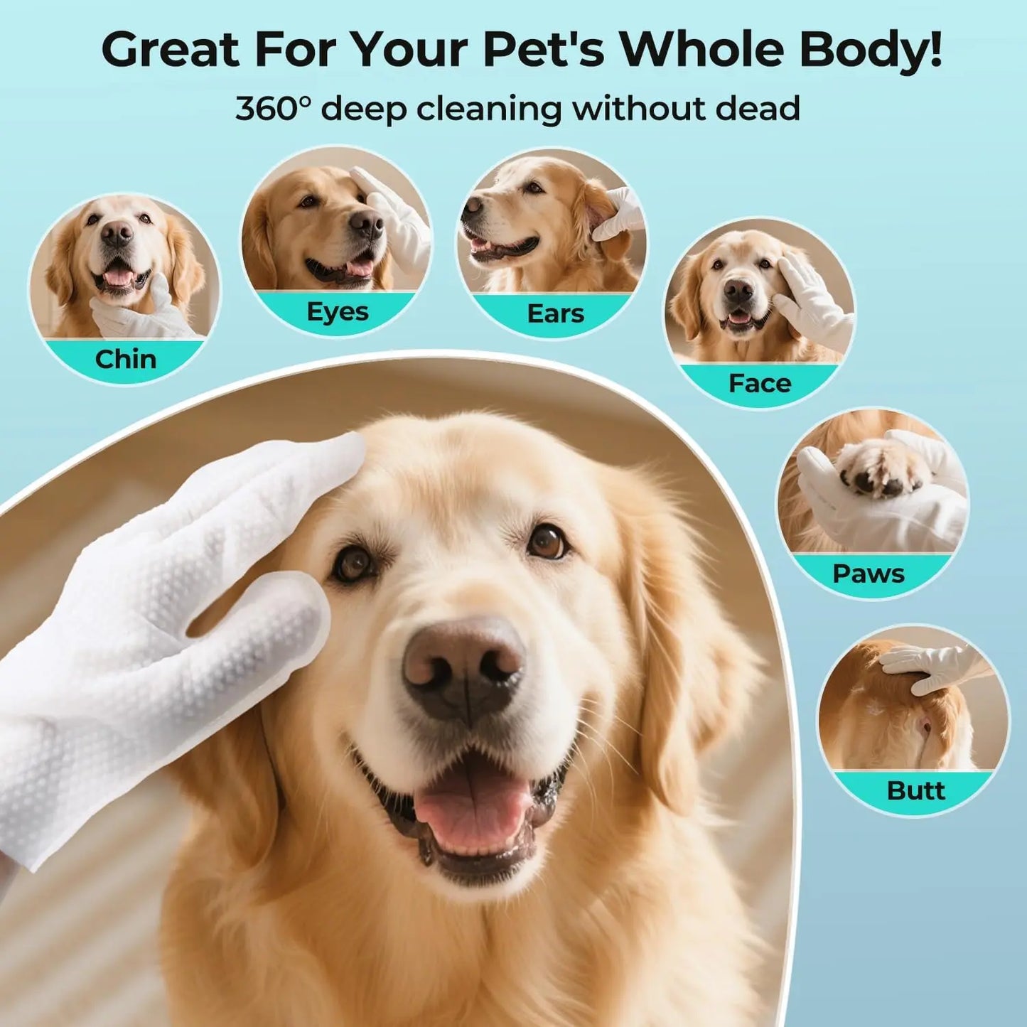 Pet Gloves and Wipes for Dogs and Cats - Dog Washing Gloves,Cat Bathing Wipes,Moisturizing and Thickening,Cleaning and Deodorizing, Hypoallergenic, No Need to Rinse, Suitable for Grooming and Travel（6 PCS)