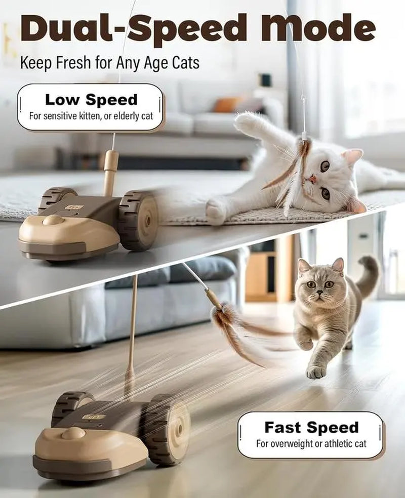 3-in-1 Interactive Cat Toy with Automatic Moving Mouse, Dual-Speed Settings, Hanging Feather Strings, and Wiggly Silicone Tail for Indoor Cats and Kittens