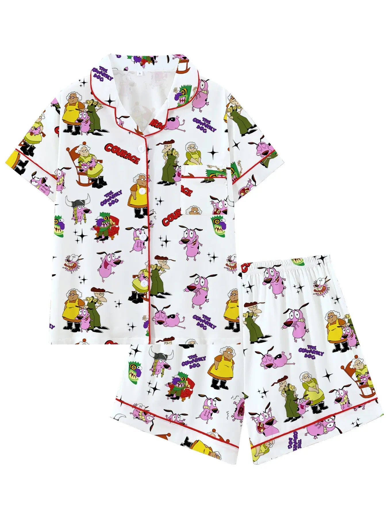 Courage the Cowardly Dog Cartoon Pajama Set - Relaxed Fit Short Sleeve Sleepwear and Loungewear, Ideal for Comfortable Outdoor Wear, Perfect Gift Option