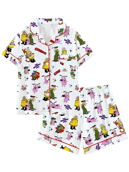 Courage the Cowardly Dog Cartoon Pajama Set - Relaxed Fit Short Sleeve Sleepwear and Loungewear, Ideal for Comfortable Outdoor Wear, Perfect Gift Option