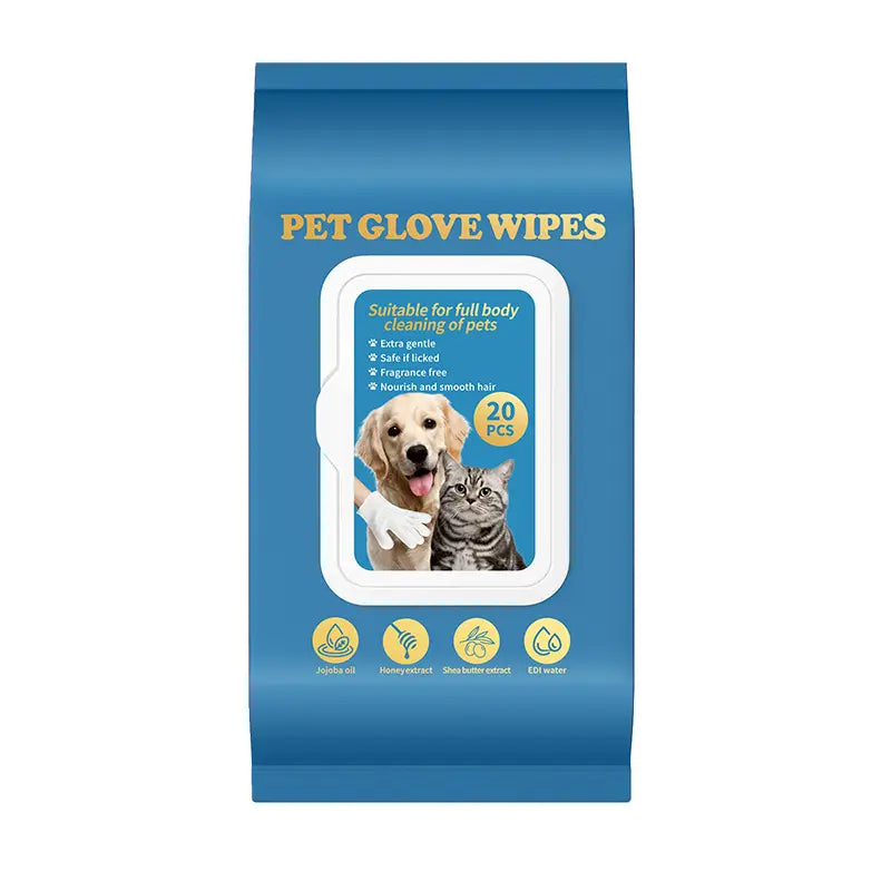 Pet Glove Wipes for Dogs & Cats 20Pcs 3-In-1 Cleanses De-Sheds Deodorizes Hypoallergenic No-Rinse Home Outdoor Glove-Style Comfy Fit Full-Body Fur Removal Cleaner Vet Recommended Grooming Products Cleaning
