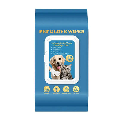 Pet Glove Wipes for Dogs & Cats 20Pcs 3-In-1 Cleanses De-Sheds Deodorizes Hypoallergenic No-Rinse Home Outdoor Glove-Style Comfy Fit Full-Body Fur Removal Cleaner Vet Recommended Grooming Products Cleaning