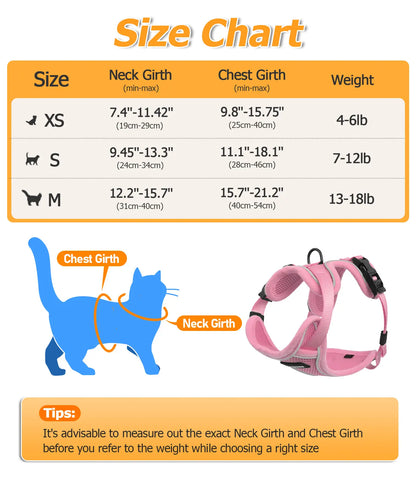 Halypet Adjustable Escape Proof Cat Harness and Leash Set, with Security Lock and Reflective Band，Mesh Harness Pet Leash Collar Custom No Pull Outdoor