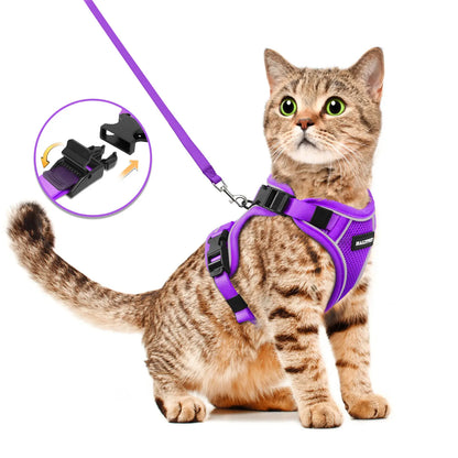 Halypet Adjustable Escape Proof Cat Harness and Leash Set, with Security Lock and Reflective Band，Mesh Harness Pet Leash Collar Custom No Pull Outdoor