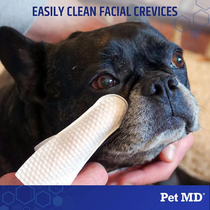 Pet MD Tear Stain Finger Wipes - Hypoallergenic & Fragrance-Free Tear Stain Remover Wipes for Dogs & Cats - 50Ct