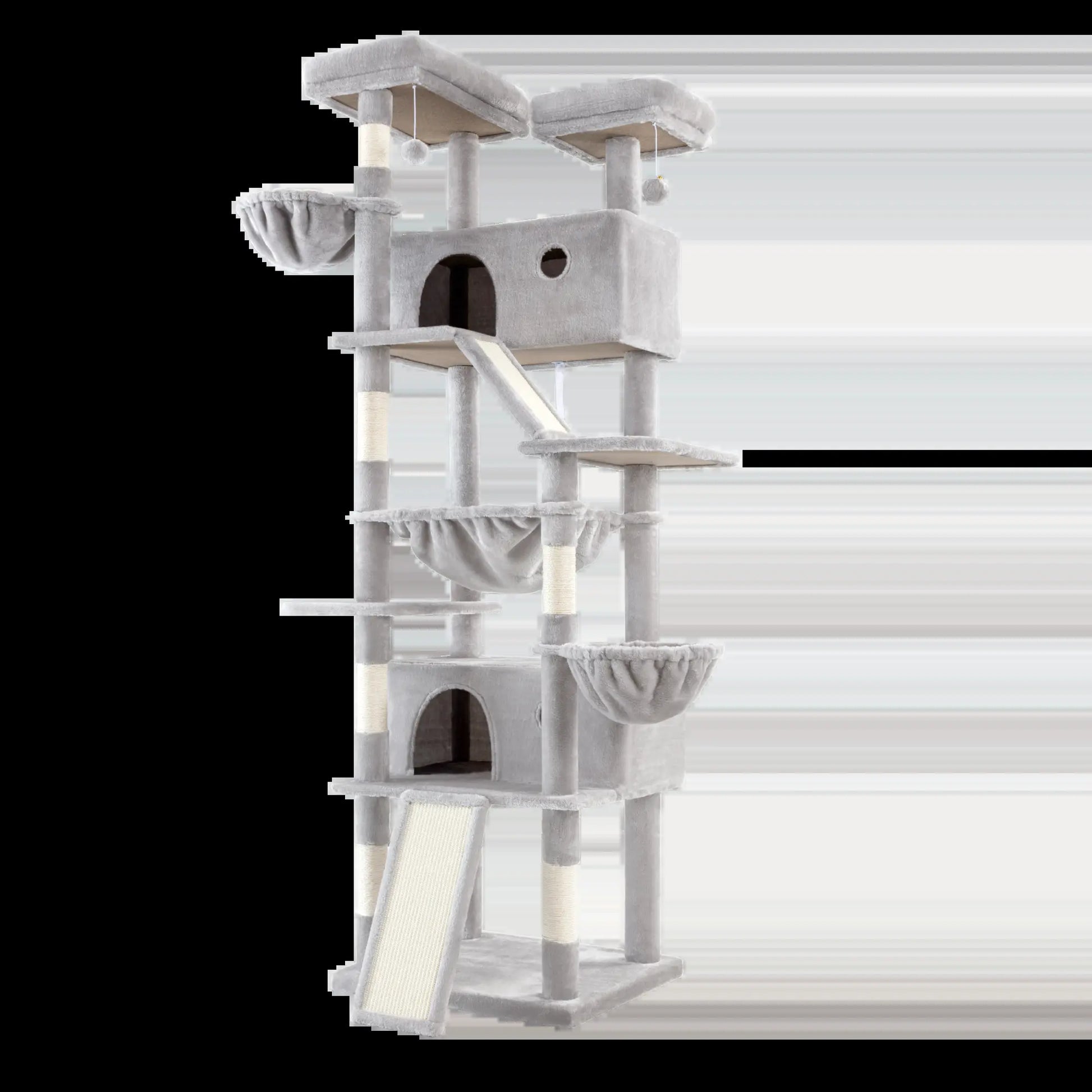 HOOMIC 81In Large Cat Tree Tower, Multi-Level Climbing House with Condo, Hammock & Scratching Post, Wide Base for Big Felines, Grey/Beige/Dark Blue/Pink/Leopard Print/Black Dots#Summervibes