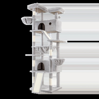 HOOMIC 81In Large Cat Tree Tower, Multi-Level Climbing House with Condo, Hammock & Scratching Post, Wide Base for Big Felines, Grey/Beige/Dark Blue/Pink/Leopard Print/Black Dots#Summervibes