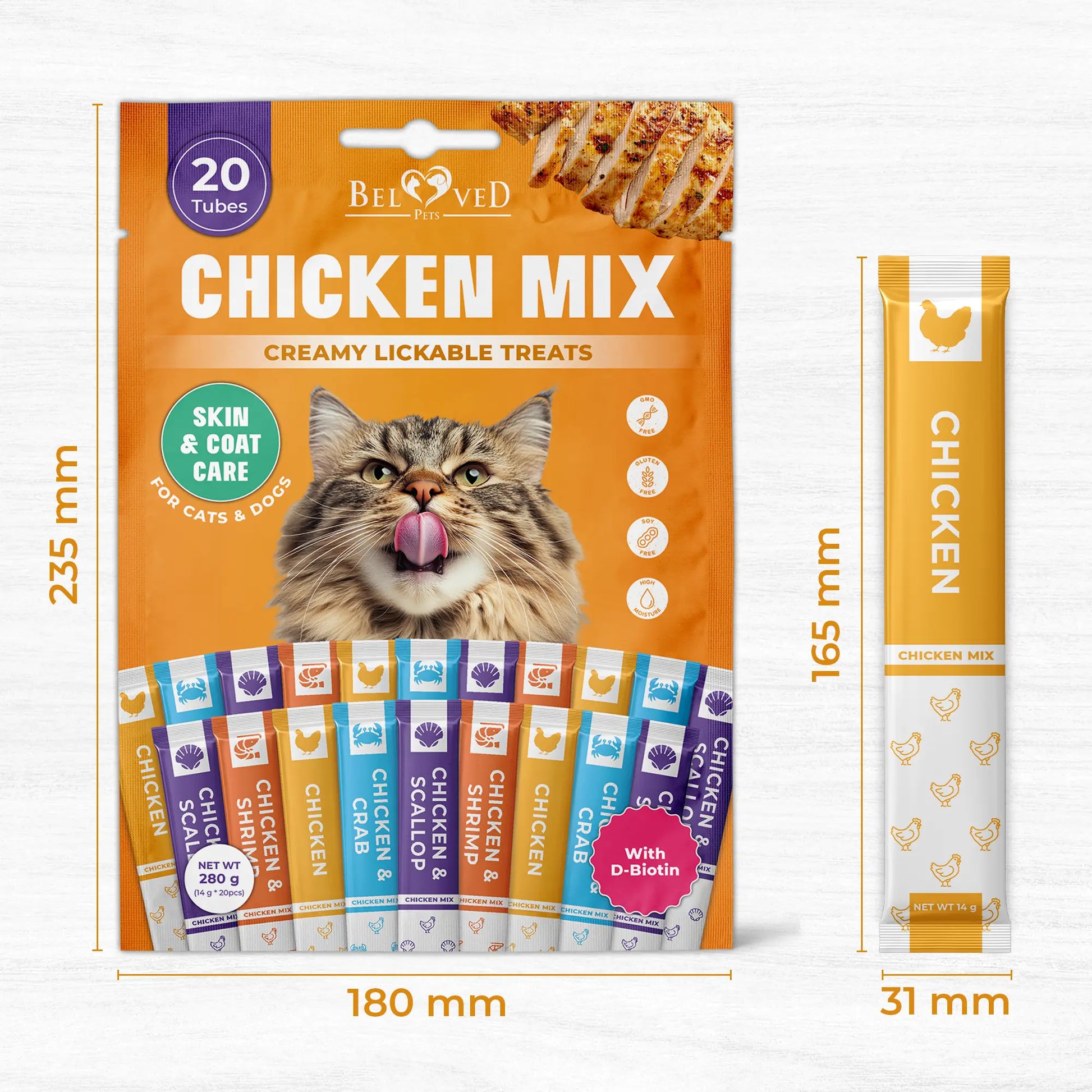 Creamy Lickable Cat Treats & Wet Squeeze Tubes – Chicken & Tuna Mix, Liquid Cat Snacks, Dual Support Urinary & Skin Care, Multivitamin Treats for Cats & Small Dogs (40 Sticks, Chicken Mix)