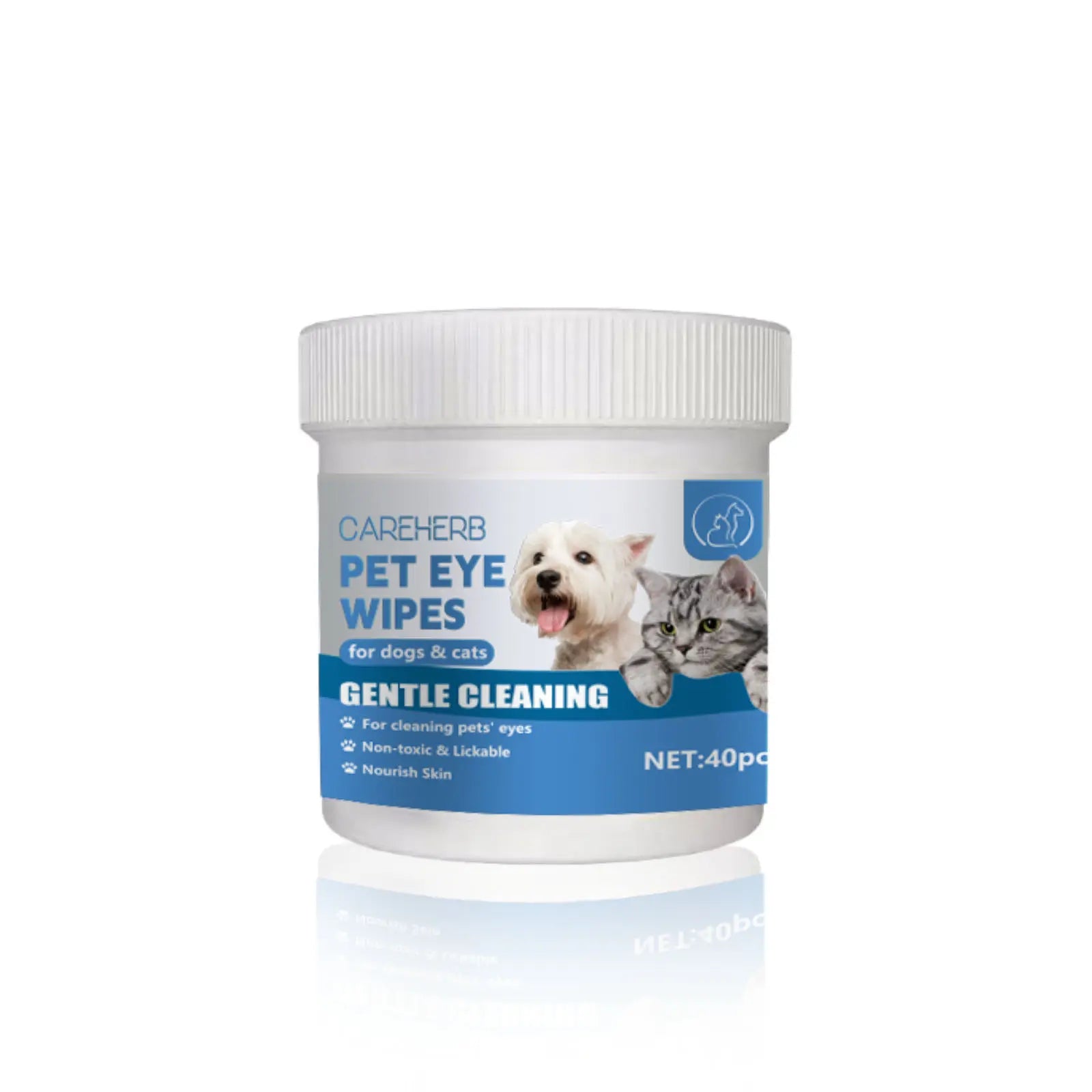 Careherb PET Eyes Wipes for Dogs & Cats - Gently Remove Tear Stain, Debris, Discharge, Crust - Coconut Oil Pet Cleaning Grooming Deodorizing Wipes Wash Cleaner for Eyes, Wrinkle, Face - 50Pcs