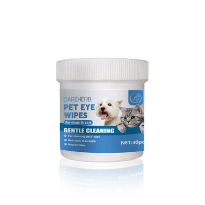 Careherb PET Eyes Wipes for Dogs & Cats - Gently Remove Tear Stain, Debris, Discharge, Crust - Coconut Oil Pet Cleaning Grooming Deodorizing Wipes Wash Cleaner for Eyes, Wrinkle, Face - 50Pcs