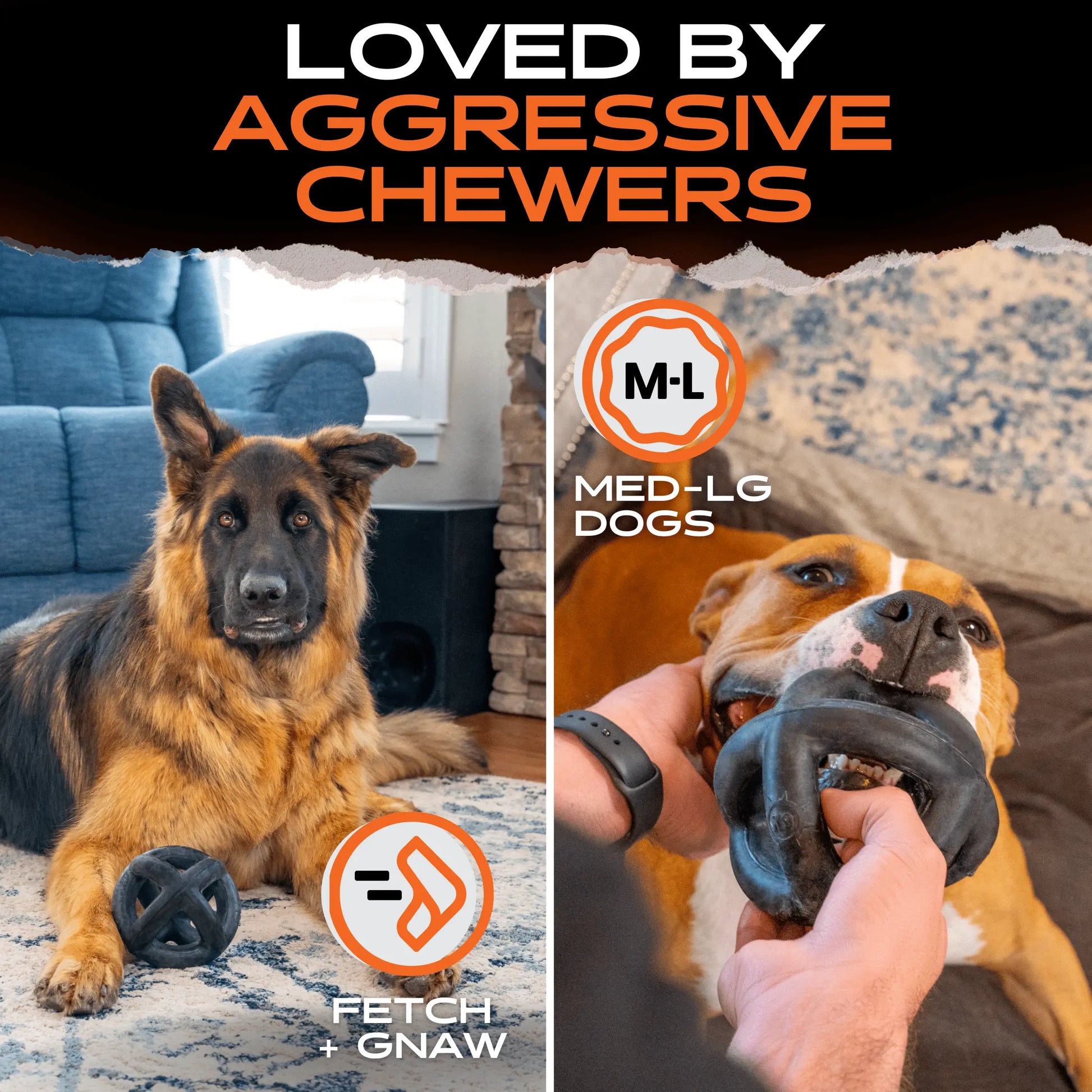 Monster K9 Ring Ball - Virtually Indestructible Dog Chew Toy, Lifetime Guarantee, Made from VULCRON Natural Rubber, Heavy Duty Design for Aggressive Chewers, Suitable for Medium and Large Breeds, 5.5 inches