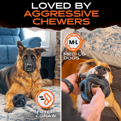 Monster K9 Ring Ball - Virtually Indestructible Dog Chew Toy, Lifetime Guarantee, Made from VULCRON Natural Rubber, Heavy Duty Design for Aggressive Chewers, Suitable for Medium and Large Breeds, 5.5 inches