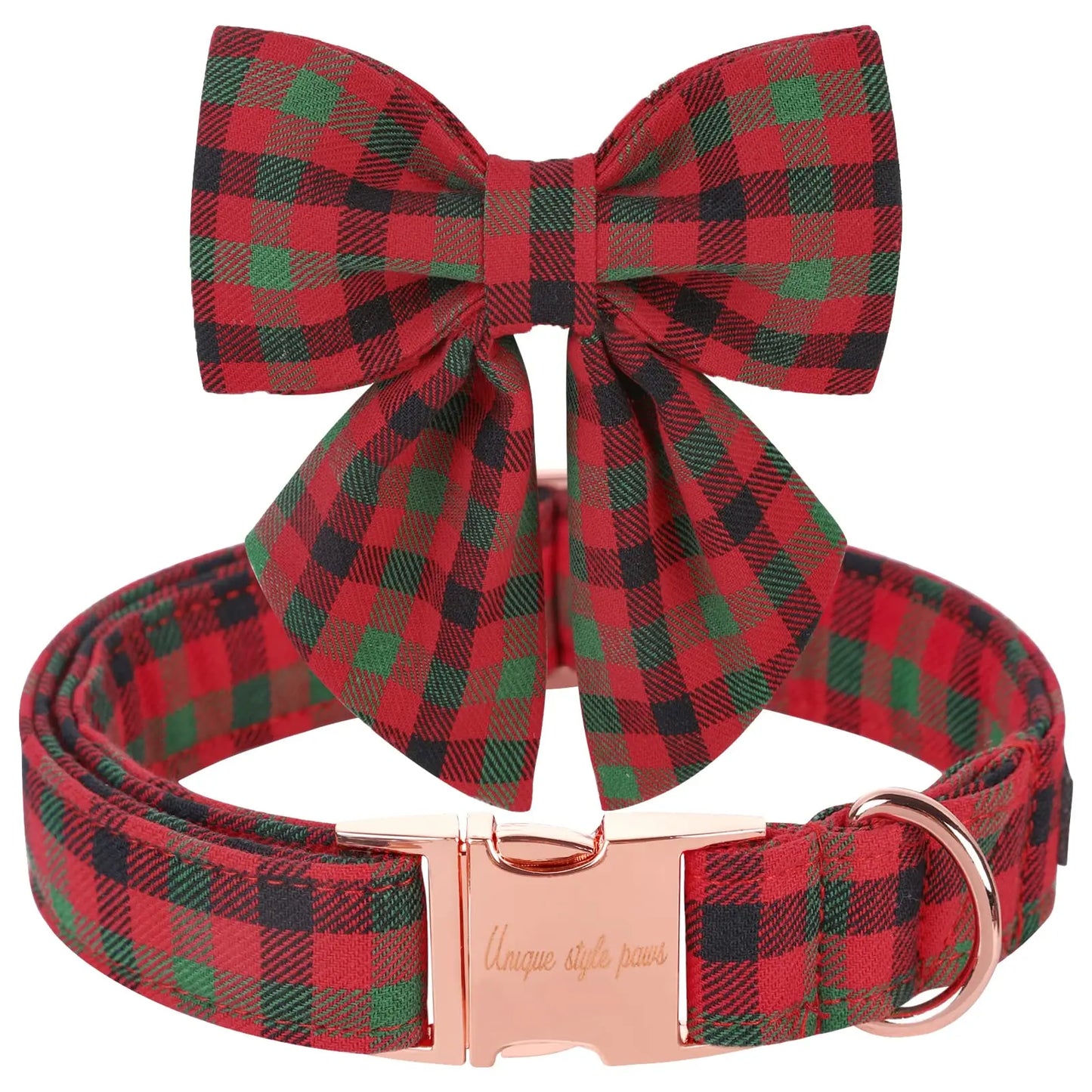 Festive Plaid Dog Collar with Bow Tie, Christmas Scottish Tartan Adjustable Collar for Small Medium Large Dogs, Ideal Holiday Autumn Winter Gift for Pets-Xs