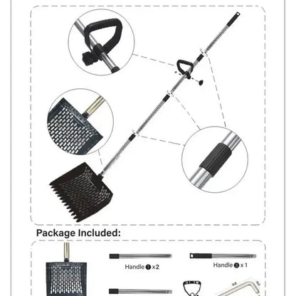 Metal Chicken Poop Scooper for Sand & Rake with Adjustable Handle & Gloves – Lightweight, No Back Pain Sifting Shovel for Fast Clean up Chicken Coop Cleaner, Farm Animal, Gardens, Sand & More