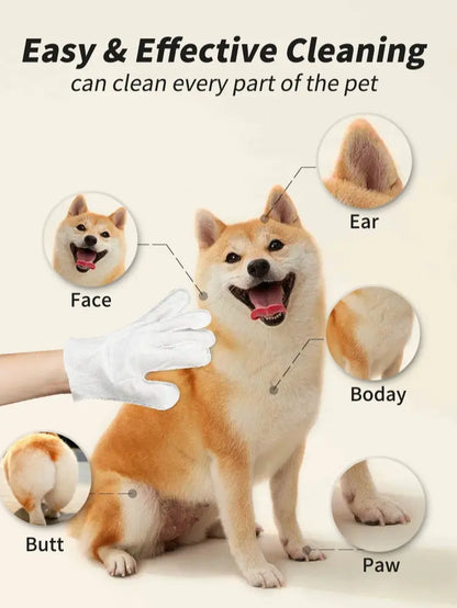 Pet Glove Wipes for Dogs & Cats 20Pcs 3-In-1 Cleanses De-Sheds Deodorizes Hypoallergenic No-Rinse Home Outdoor Glove-Style Comfy Fit Full-Body Fur Removal Cleaner Vet Recommended Grooming Products Cleaning