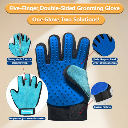 Buttonwoodnest|Upgraded Version Double-Sided Gloves, Bogo(Buy One Glove Get One Glove Free）Pet Hair Grooming Brush with Hair Remover Tool,Gentle Shedding Brushes for Dogs,Cats&Horses with Fur,Skin-Friendly for Pets,Fur & Lint Cleaning Tool