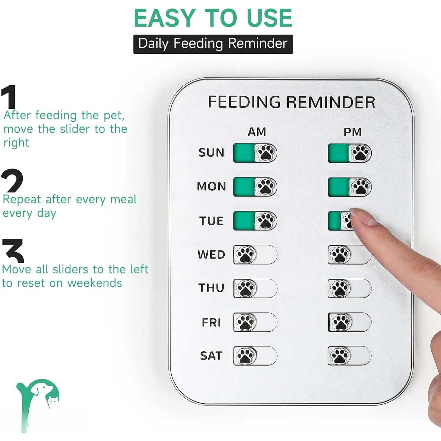 Dog Feeding Reminder, Magnetic or Double Sided Adhesive Application, AM/PM Daily Chart Signs, Helps You Track Pets Feeding & Medication, Easy to Use on Fridge, Wall, Food Storage Bin (Silver)