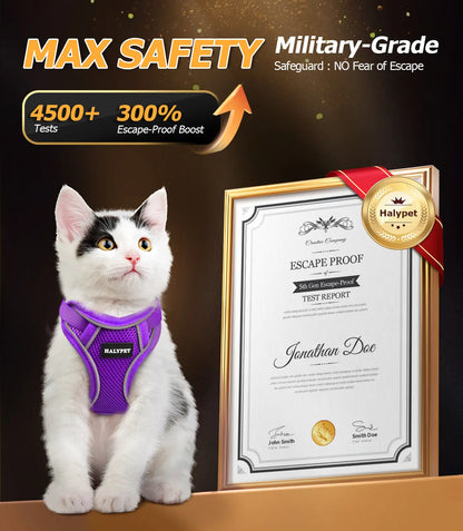 Halypet Adjustable Escape Proof Cat Harness and Leash Set, with Security Lock and Reflective Band，Mesh Harness Pet Leash Collar Custom No Pull Outdoor