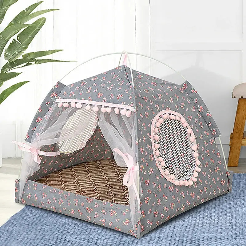 Bed - Breathable Cat Dog Litter Tent Kennel Foldable Universal Indoor Teepee Pet House Breathable Puppy Tent Bed Dog Supplies Cute Plush Washable Cat Pet House