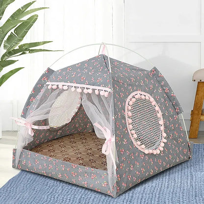 Bed - Breathable Cat Dog Litter Tent Kennel Foldable Universal Indoor Teepee Pet House Breathable Puppy Tent Bed Dog Supplies Cute Plush Washable Cat Pet House