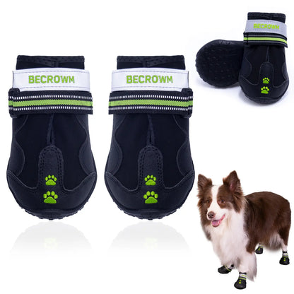 BECROWM Waterproof Dog Boots-Anti-Slip Dog Shoes with Paw Embroidery,Reflective Straps,For Rainy/Snowy/Muddy Days,Outdoor Walking