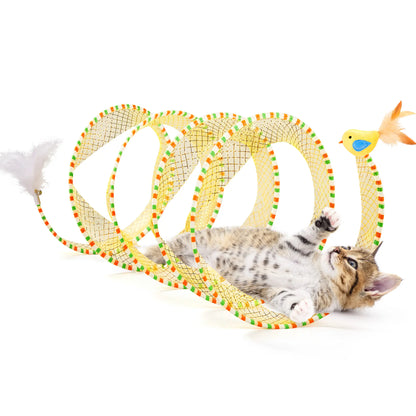 Potaroma Collapsible Spiral Tunnel Cat Toy with Feather and Bell for Indoor Cats, 20 Inches Unfolded