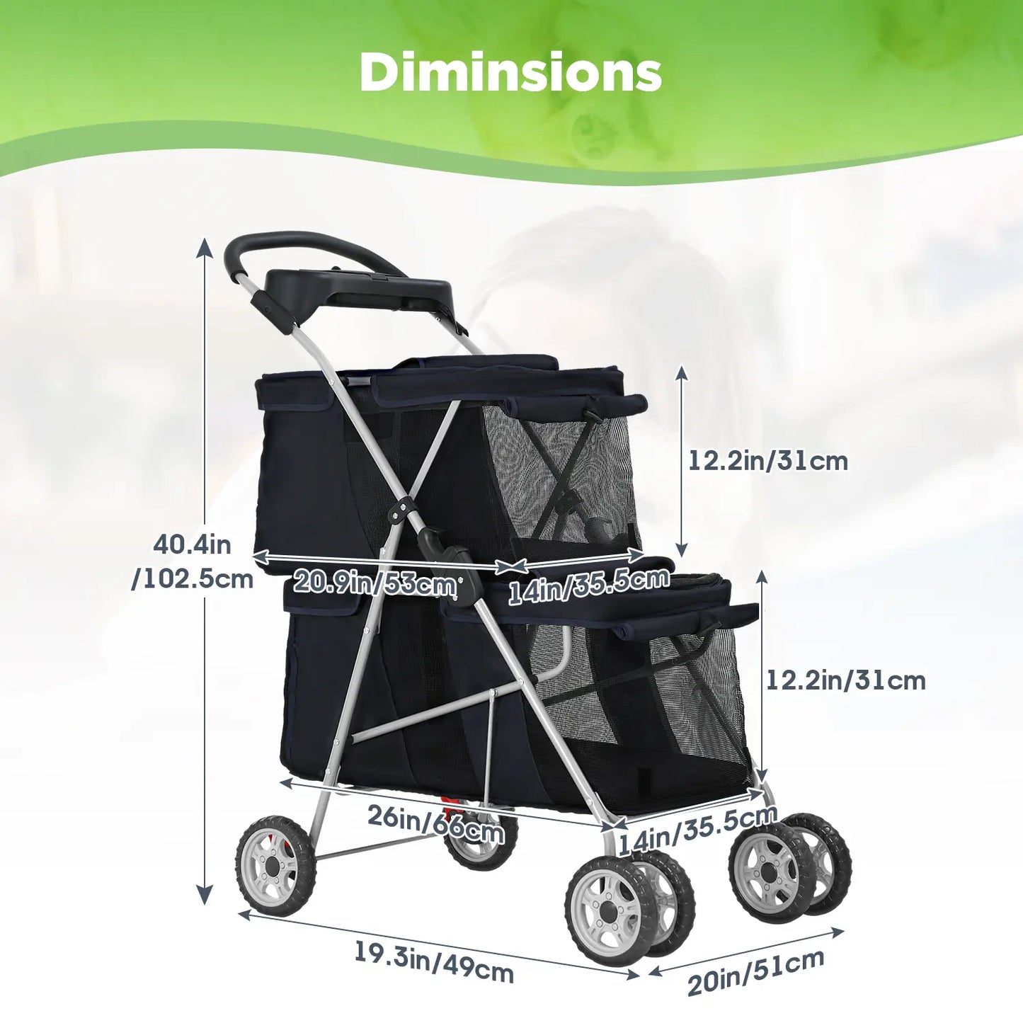 Dog Stroller Pet Stroller for Small and Medium Pets Cat Jogger Waterproof Pet Carriers with Soft Pad Lightweight Foldable Carriers for Easy Travel,Summervibes
