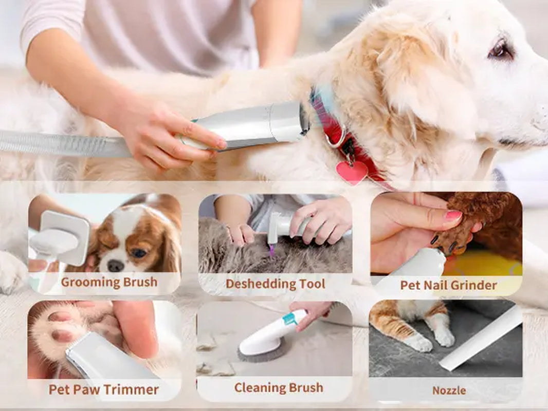 Pet Grooming 7-In-1 Kit with Vacuum Function for Dogs & Cats Low Noise Design 6 Guide Combs for Precise Trimming Effortless Grooming & Vacuuming