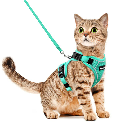 Halypet Adjustable Escape Proof Cat Harness and Leash Set, with Security Lock and Reflective Band，Mesh Harness Pet Leash Collar Custom No Pull Outdoor