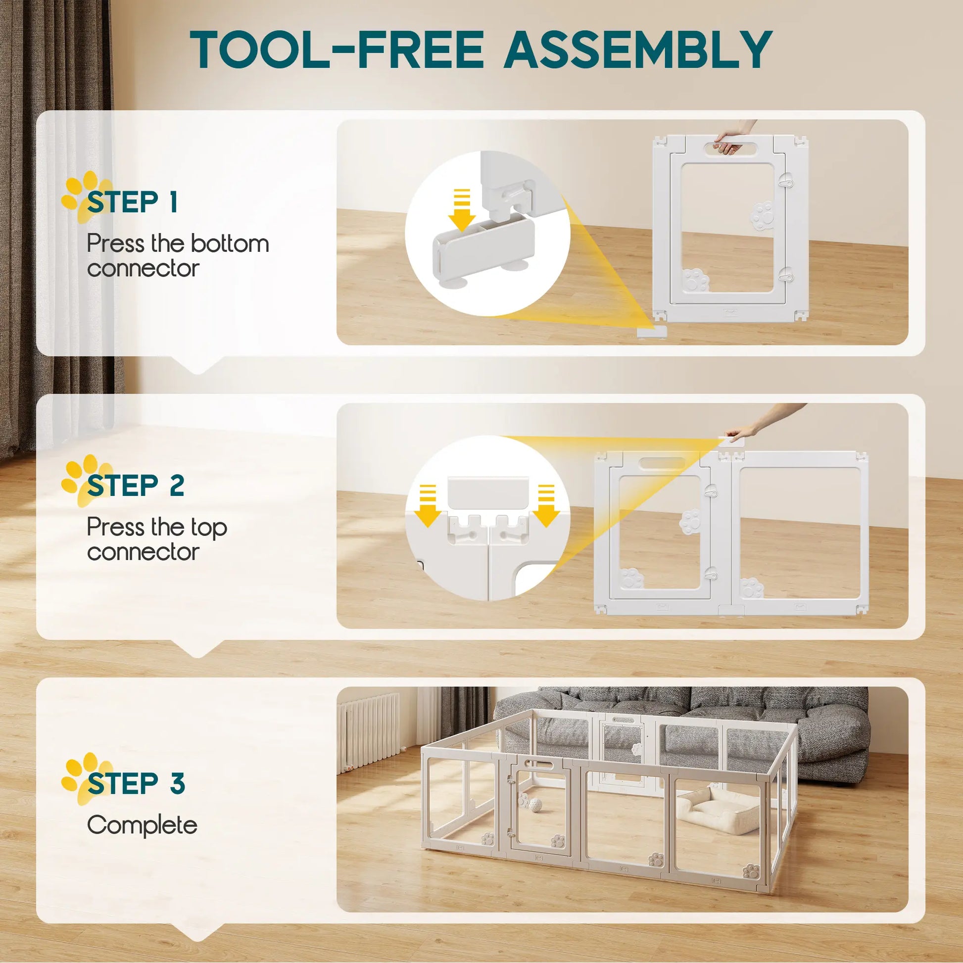 [Summervibes] AMERLIFE Acrylic Clear Dog Playpen Indoor, Modular Puppy Cat Small Pet Play Pen with Doors, Transparent Fence for Little Dogs, Cats, Rabbits, Easy Assemble and Disassemble, (24" H, 10/14/17 Pcs)