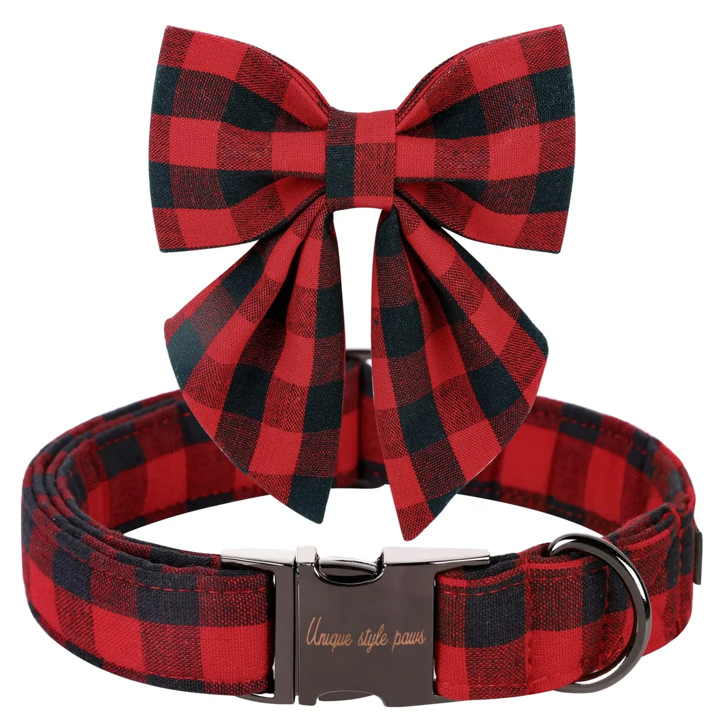 Festive Plaid Dog Collar with Bow Tie, Christmas Scottish Tartan Adjustable Collar for Small Medium Large Dogs, Ideal Holiday Autumn Winter Gift for Pets-Xs