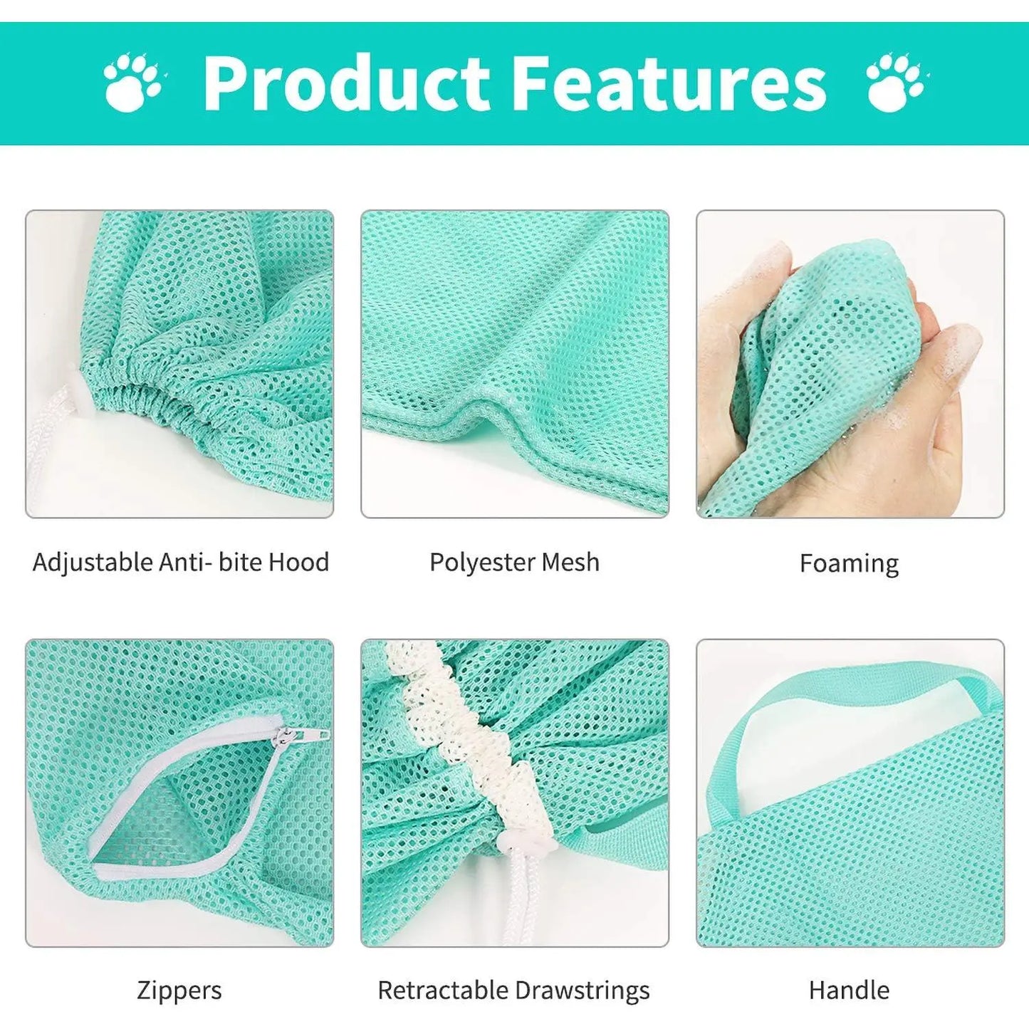 Cat Bathing Grooming Bag - Multifunctional Adjustable Breathable Restraint Shower Bag with Anti-Bite and Anti-Scratch Features in Green （Not Exceeding 15.5 Lb）