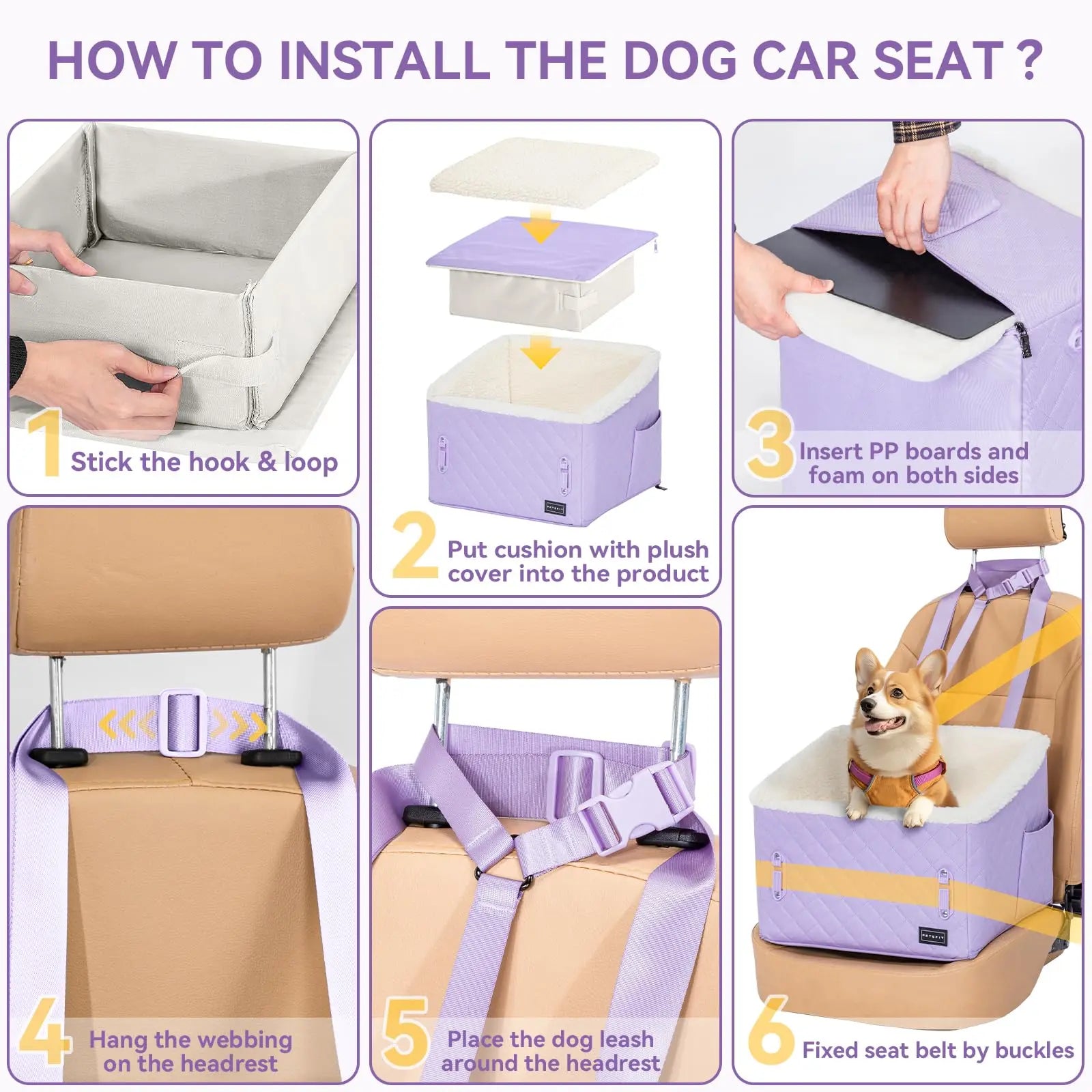 [5-Year Warranty] PETSFIT Dog Booster Car Seat, Soft Foam Cat Car Seat with Patented Safety Buckles, Storage Pockets and Detachable Clip-On Safety Leash, Dog Car Seats for Small Dogs under 30 LBS