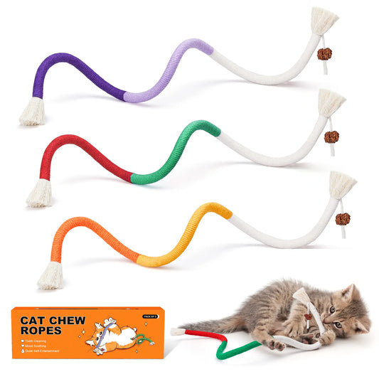 Potaroma 3-Piece Cat Chew Rope Toys for Safe Dental Care and Interactive Calming Play for Indoor Kittens