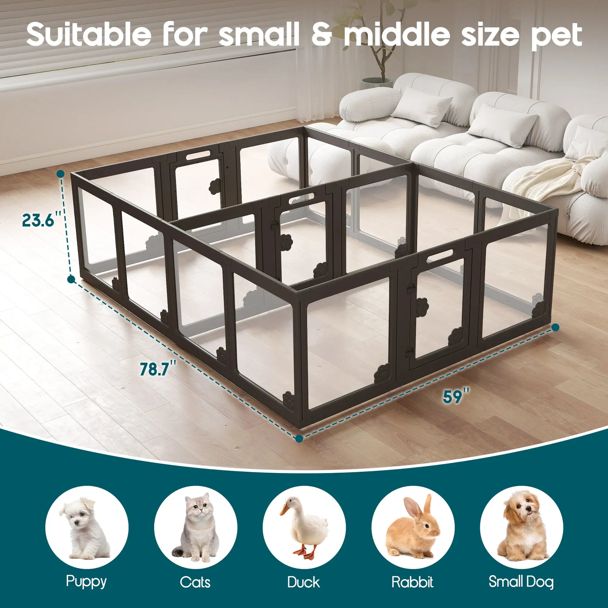 [Summervibes] AMERLIFE Acrylic Clear Dog Playpen Indoor, Modular Puppy Cat Small Pet Play Pen with Doors, Transparent Fence for Little Dogs, Cats, Rabbits, Easy Assemble and Disassemble, (24" H, 10/14/17 Pcs)