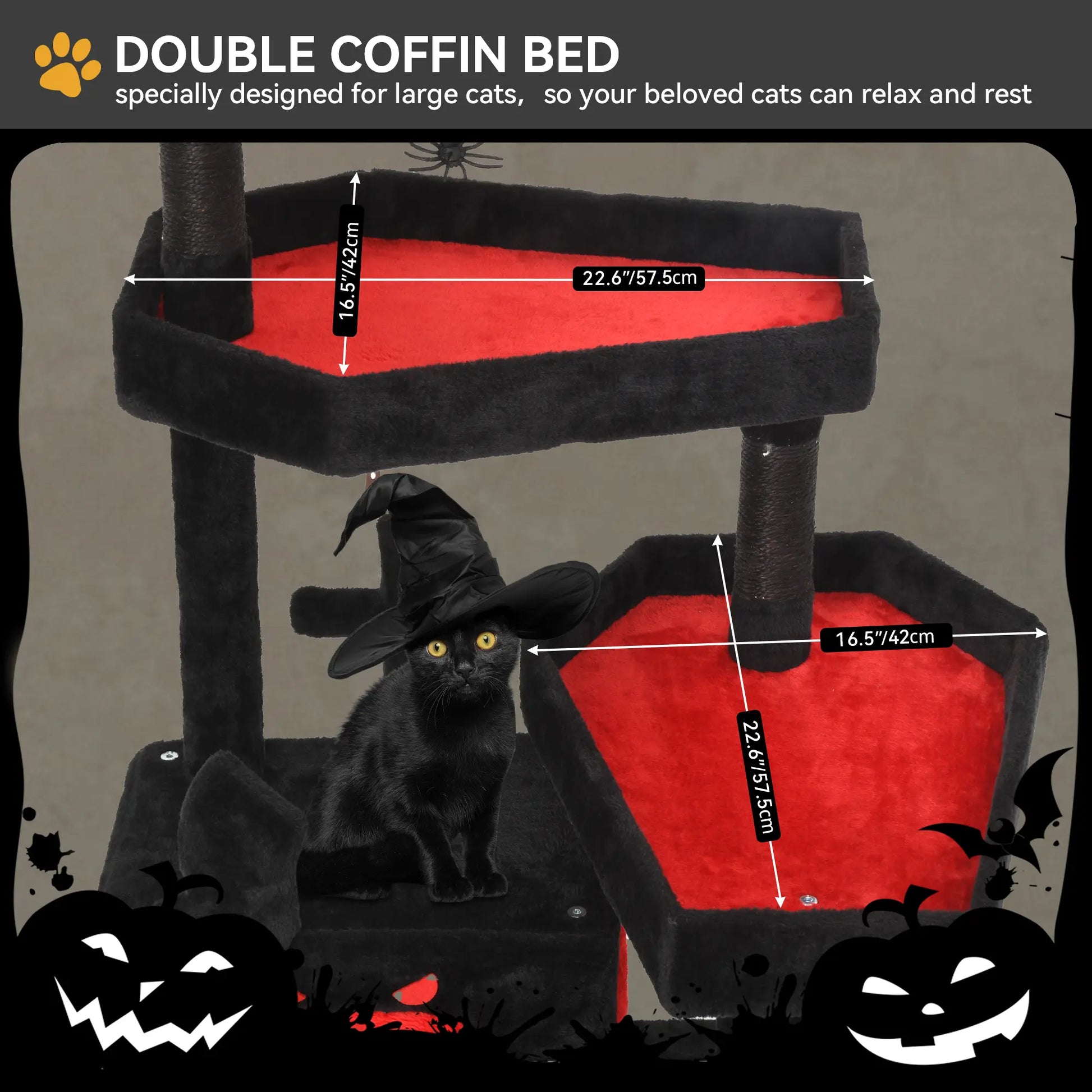 Yitahome Gothic/Christmas Cat Tree with Coffin Bed, Cat Tower for Cats with Top Perch, Spacious Cat Condos, Comfy Hammock, Scratching Post and Ladder