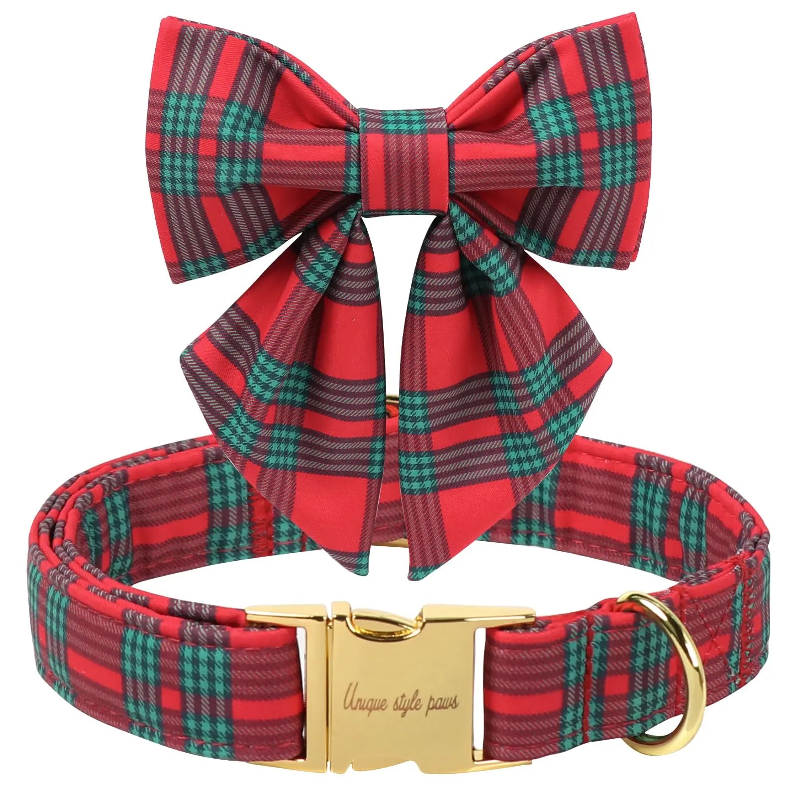 Festive Plaid Dog Collar with Bow Tie, Christmas Scottish Tartan Adjustable Collar for Small Medium Large Dogs, Ideal Holiday Autumn Winter Gift for Pets-Xs