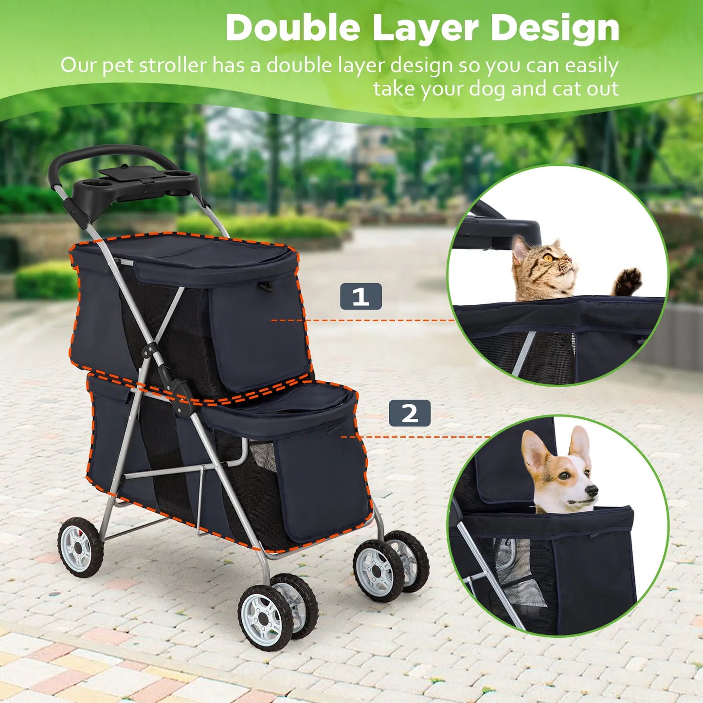 Dog Stroller Pet Stroller for Small and Medium Pets Cat Jogger Waterproof Pet Carriers with Soft Pad Lightweight Foldable Carriers for Easy Travel,Summervibes