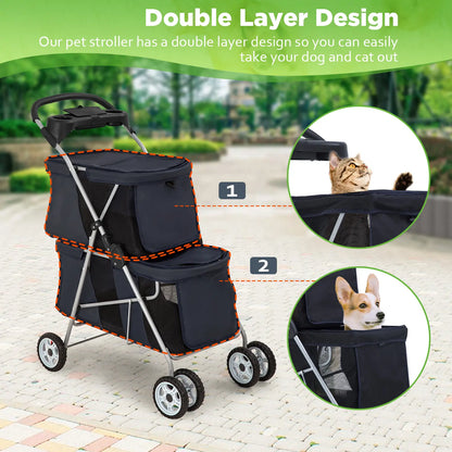 Dog Stroller Pet Stroller for Small and Medium Pets Cat Jogger Waterproof Pet Carriers with Soft Pad Lightweight Foldable Carriers for Easy Travel,Summervibes