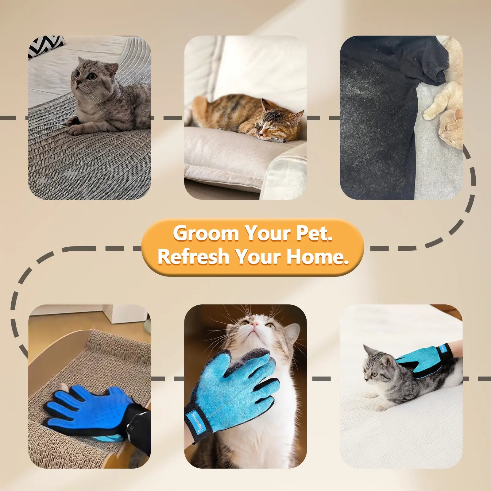 Buttonwoodnest|Upgraded Version Double-Sided Gloves, Bogo(Buy One Glove Get One Glove Free）Pet Hair Grooming Brush with Hair Remover Tool,Gentle Shedding Brushes for Dogs,Cats&Horses with Fur,Skin-Friendly for Pets,Fur & Lint Cleaning Tool