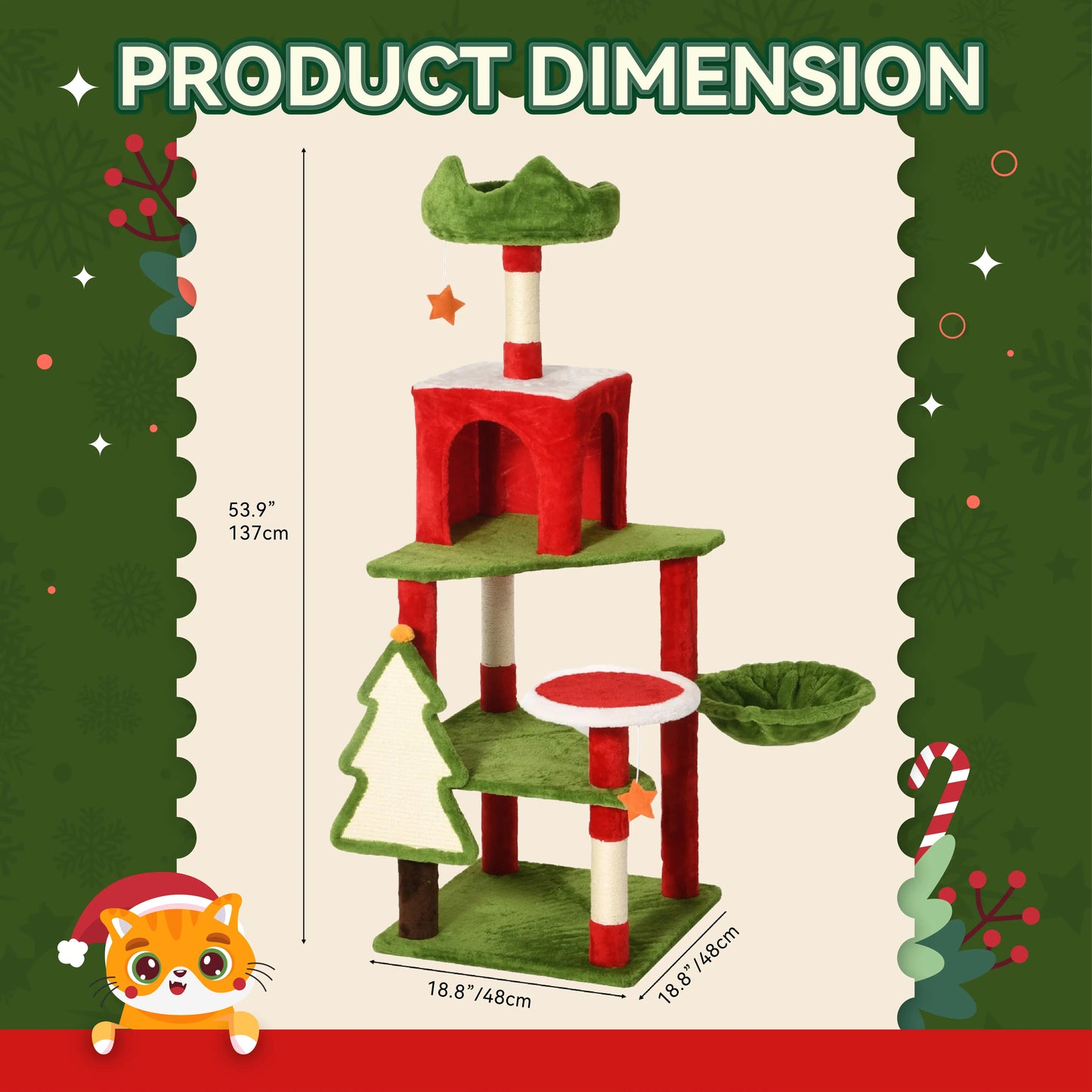 Yitahome Gothic/Christmas Cat Tree with Coffin Bed, Cat Tower for Cats with Top Perch, Spacious Cat Condos, Comfy Hammock, Scratching Post and Ladder