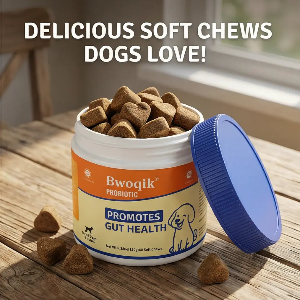 BWOQIK Pet Probiotics for Dogs and Cats - Omega Bite Supplement for Enhanced Digestive Health and Gut Wellness