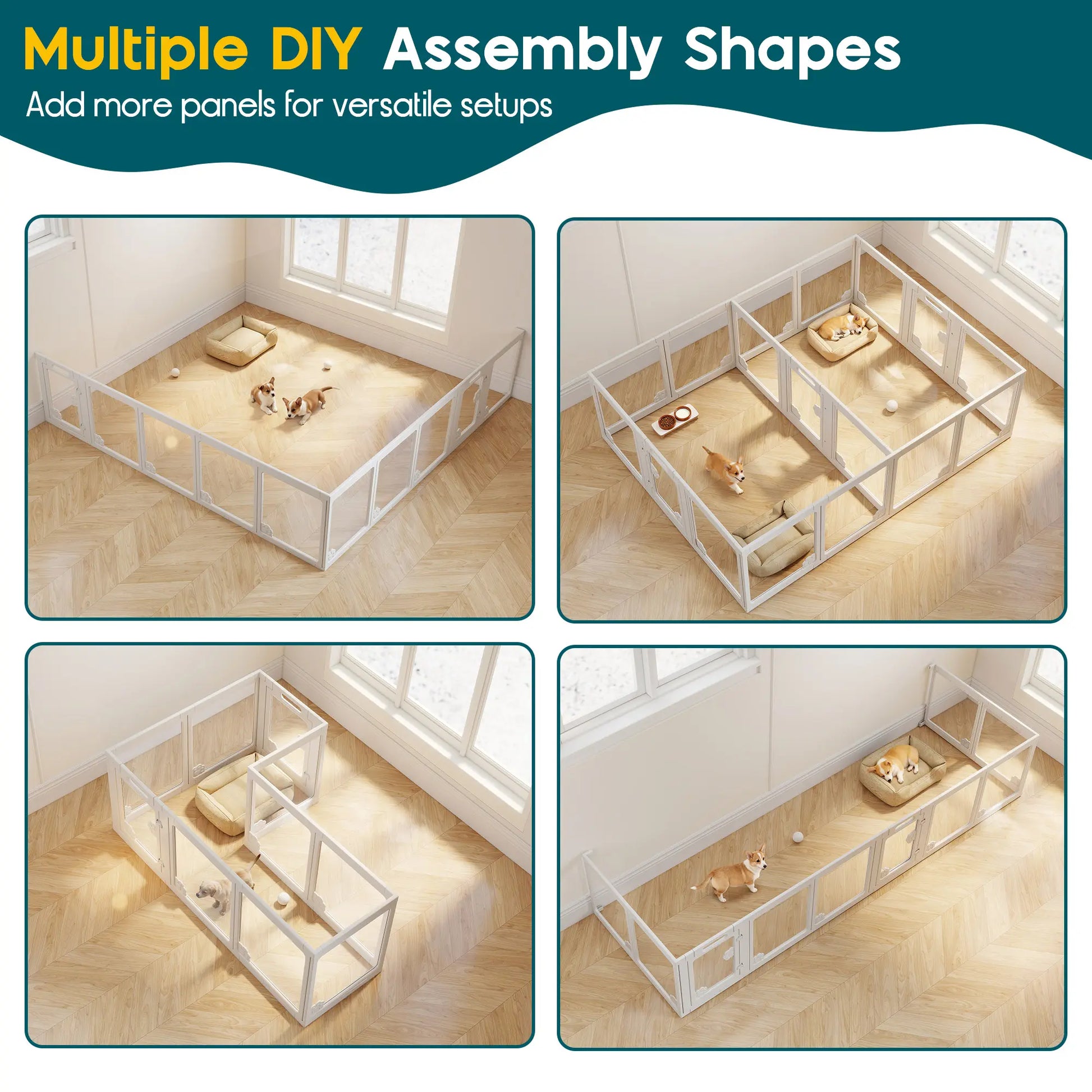 [Summervibes] AMERLIFE Acrylic Clear Dog Playpen Indoor, Modular Puppy Cat Small Pet Play Pen with Doors, Transparent Fence for Little Dogs, Cats, Rabbits, Easy Assemble and Disassemble, (24" H, 10/14/17 Pcs)