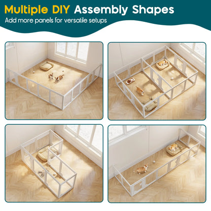 [Summervibes] AMERLIFE Acrylic Clear Dog Playpen Indoor, Modular Puppy Cat Small Pet Play Pen with Doors, Transparent Fence for Little Dogs, Cats, Rabbits, Easy Assemble and Disassemble, (24" H, 10/14/17 Pcs)